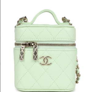 Chanel Mini Top Handle Crossbody Vanity Case Light Green Caviar Gold Hardware