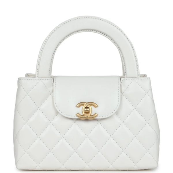 Small Kelly Shopper White Shiny Aged Calfskin Brushed Gold Hardware