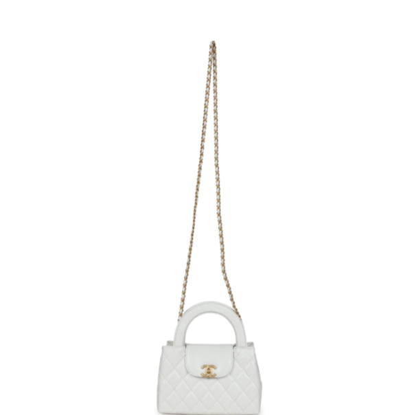 Small Kelly Shopper White Shiny Aged Calfskin Brushed Gold Hardware